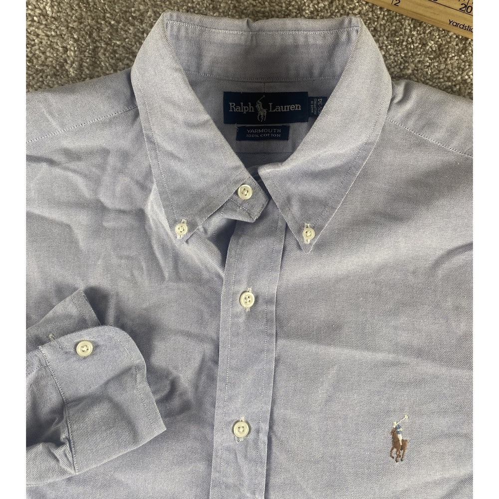 Polo Ralph Lauren Solid Blue Dress Shirt 16.5-34 Mens 2XLT Flesh Pony Preppy